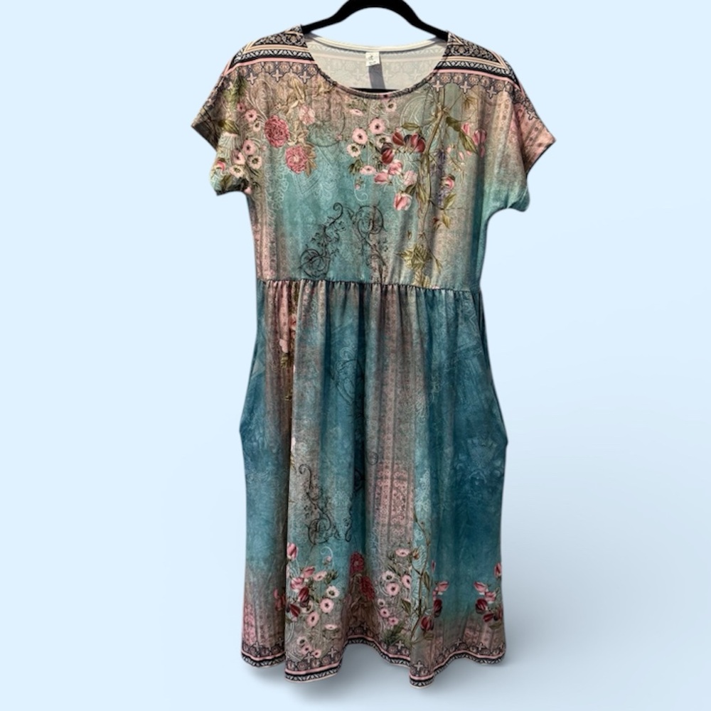 Pink Daisy Floral Multicolor Short Sleeve Dress Size 8 with Pockets